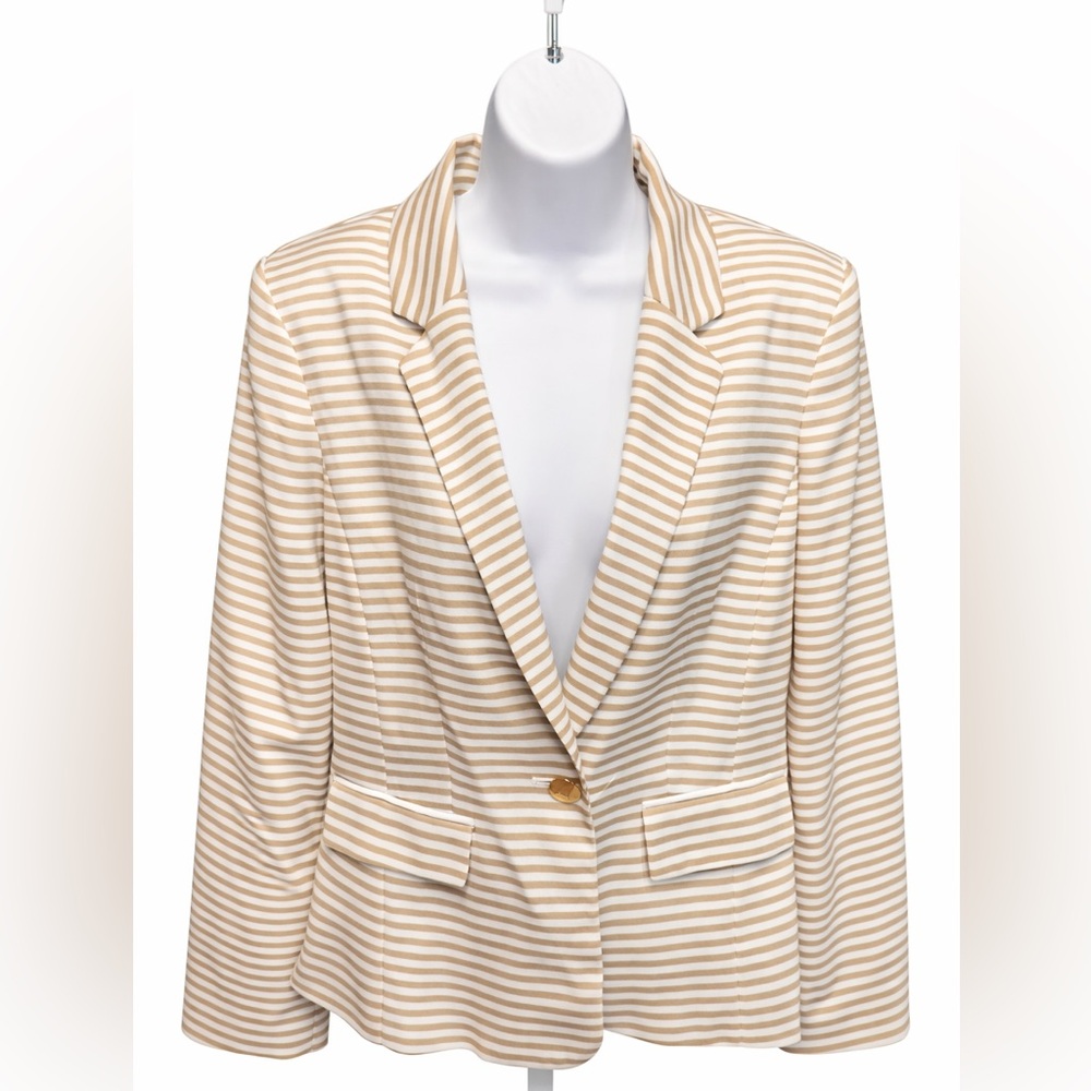 Calvin Klein Beige & White Striped Blazer | Size 10